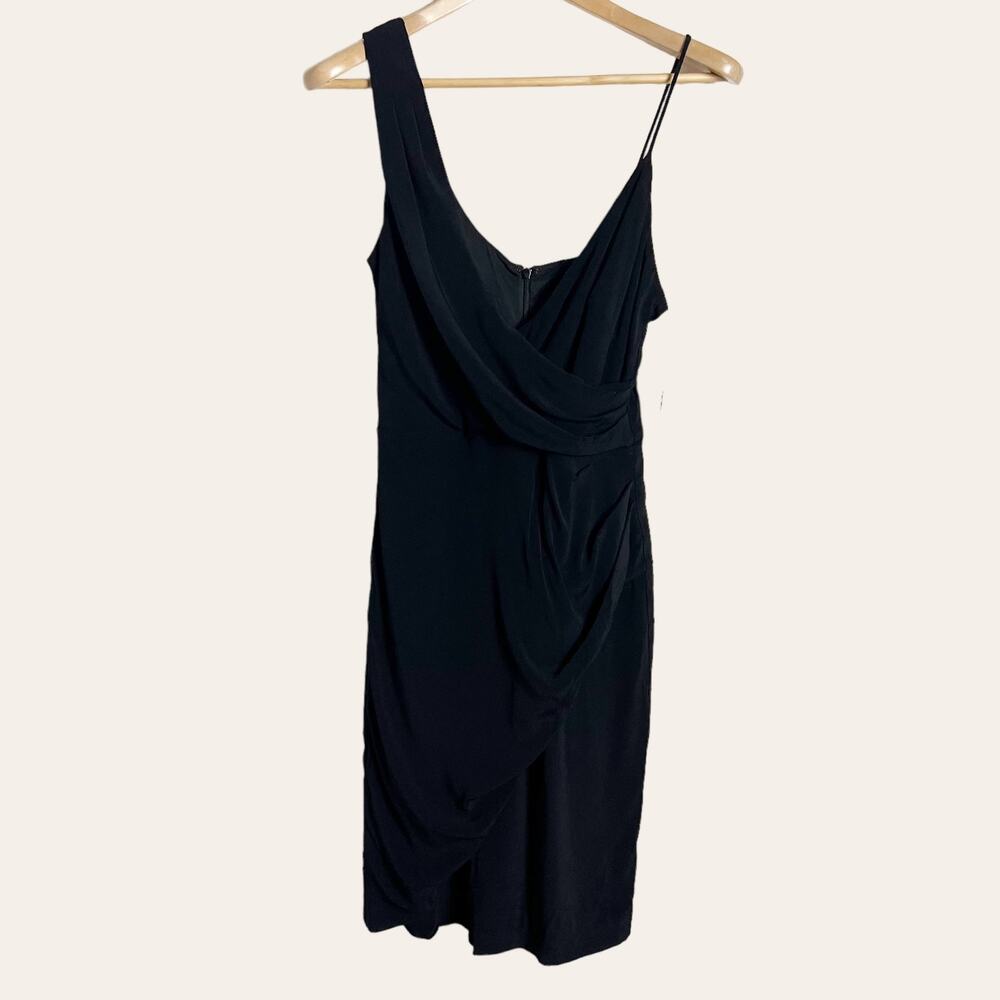 Nicole Miller Atelier New Black Surplice Draped Wrap Cocktail Dress Size 8